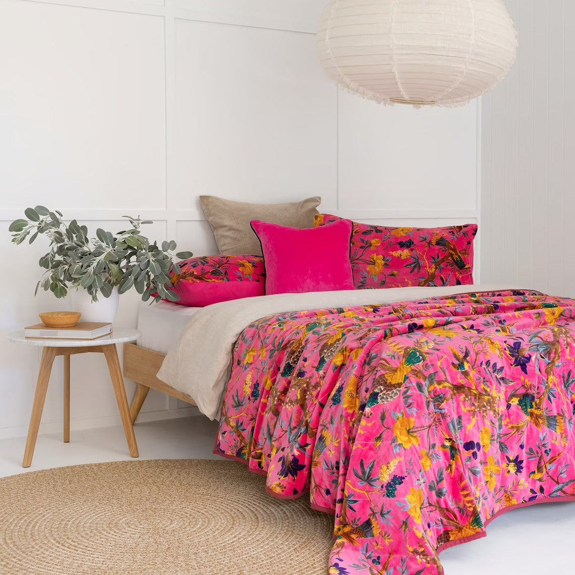 Velvet Floral Kantha Quilt - Bird Paradise