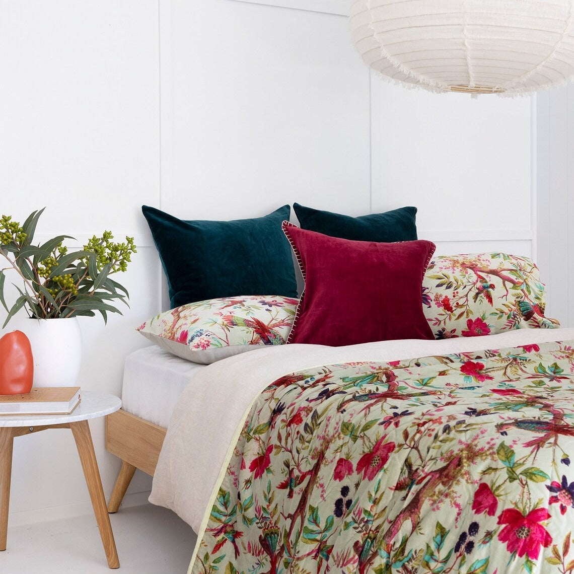 Velvet Floral Kantha Quilt - Bird Paradise Reef
