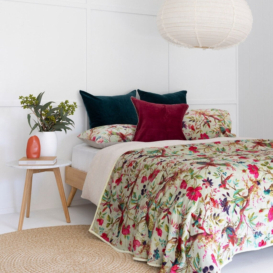 Velvet Floral Kantha Quilt - Bird Paradise Reef