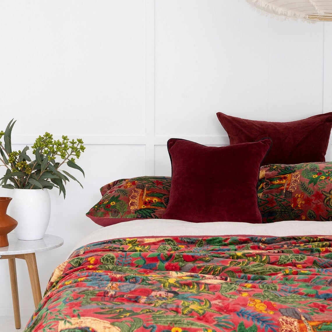 Velvet Kantha Quilt Patchwork Handmade Blanket - Frida Red