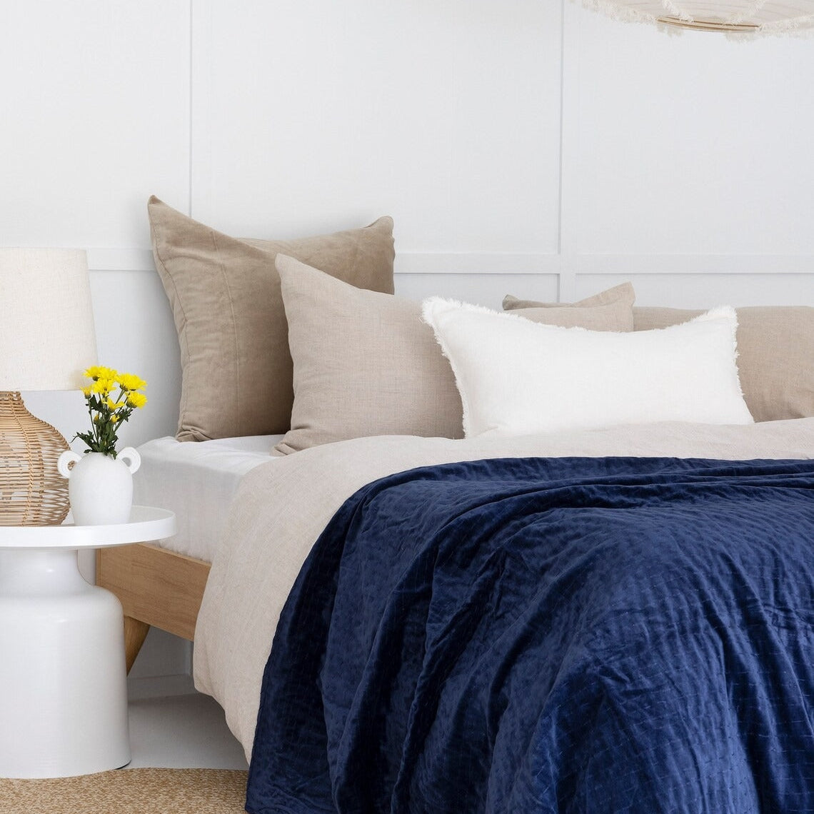 Indian Velvet Kantha Quilt Block Print Bohemian Boho- Blue