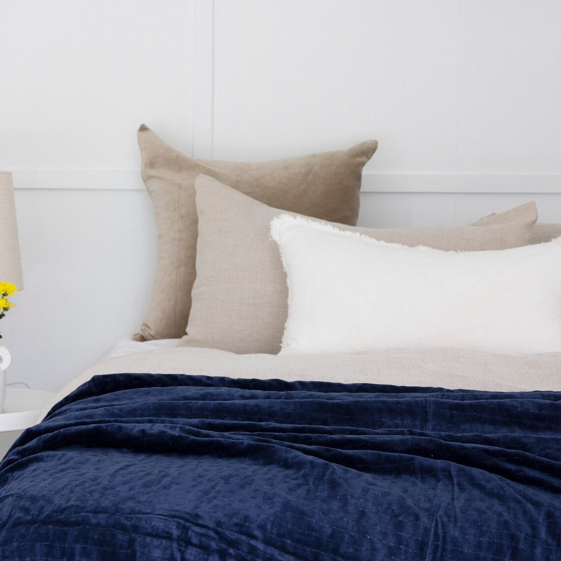 Indian Velvet Kantha Quilt Block Print Bohemian Boho- Blue