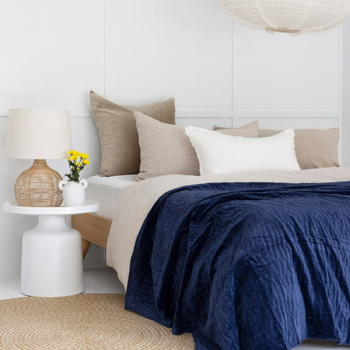 Indian Velvet Kantha Quilt Block Print Bohemian Boho- Blue