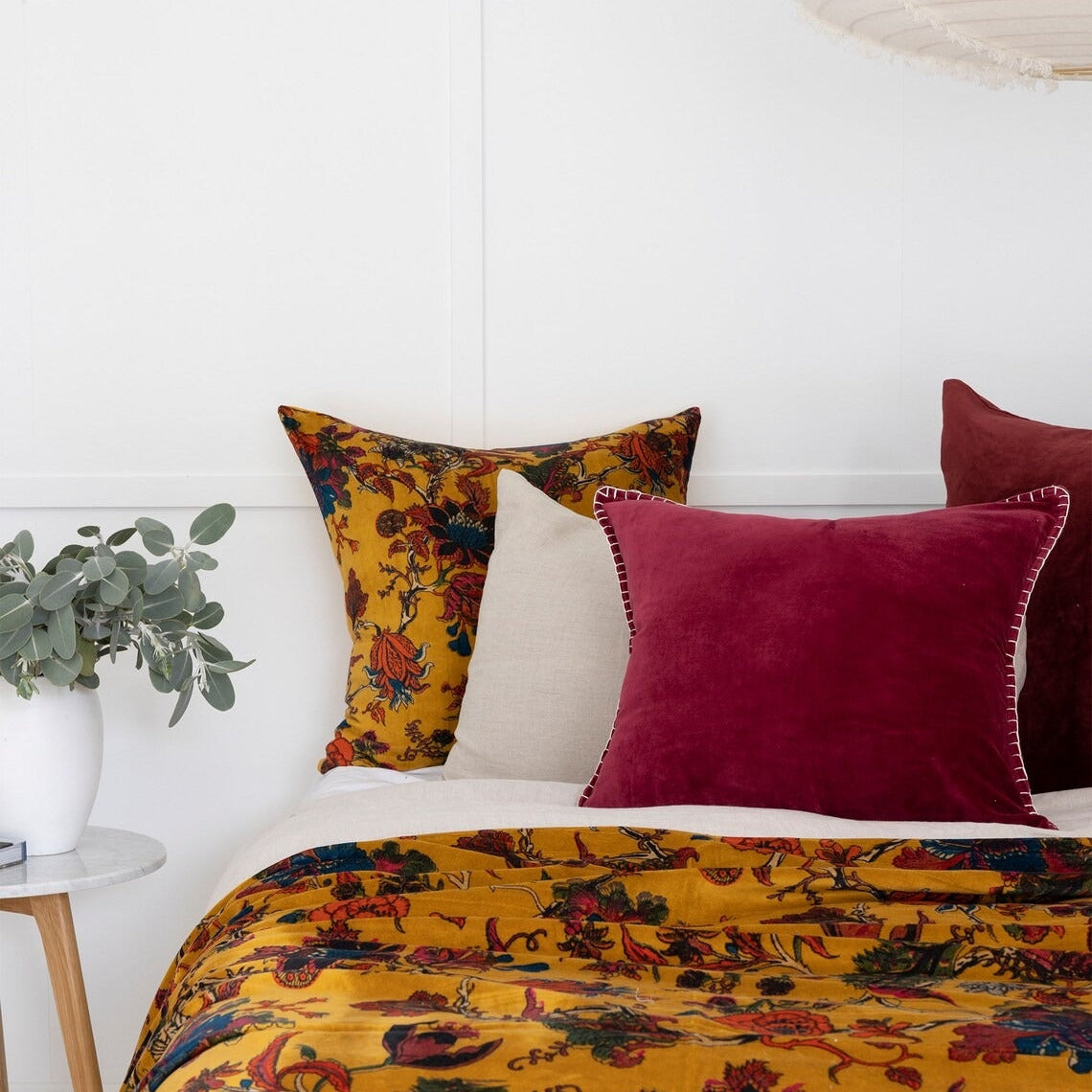 Mexican Velvet Cotton Throw Mustard | Cotton Quilt - Flower