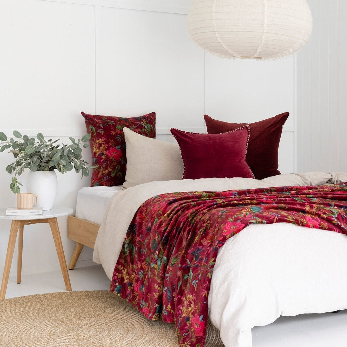 Mexican Velvet Cotton Throw Frida Maroon Bird