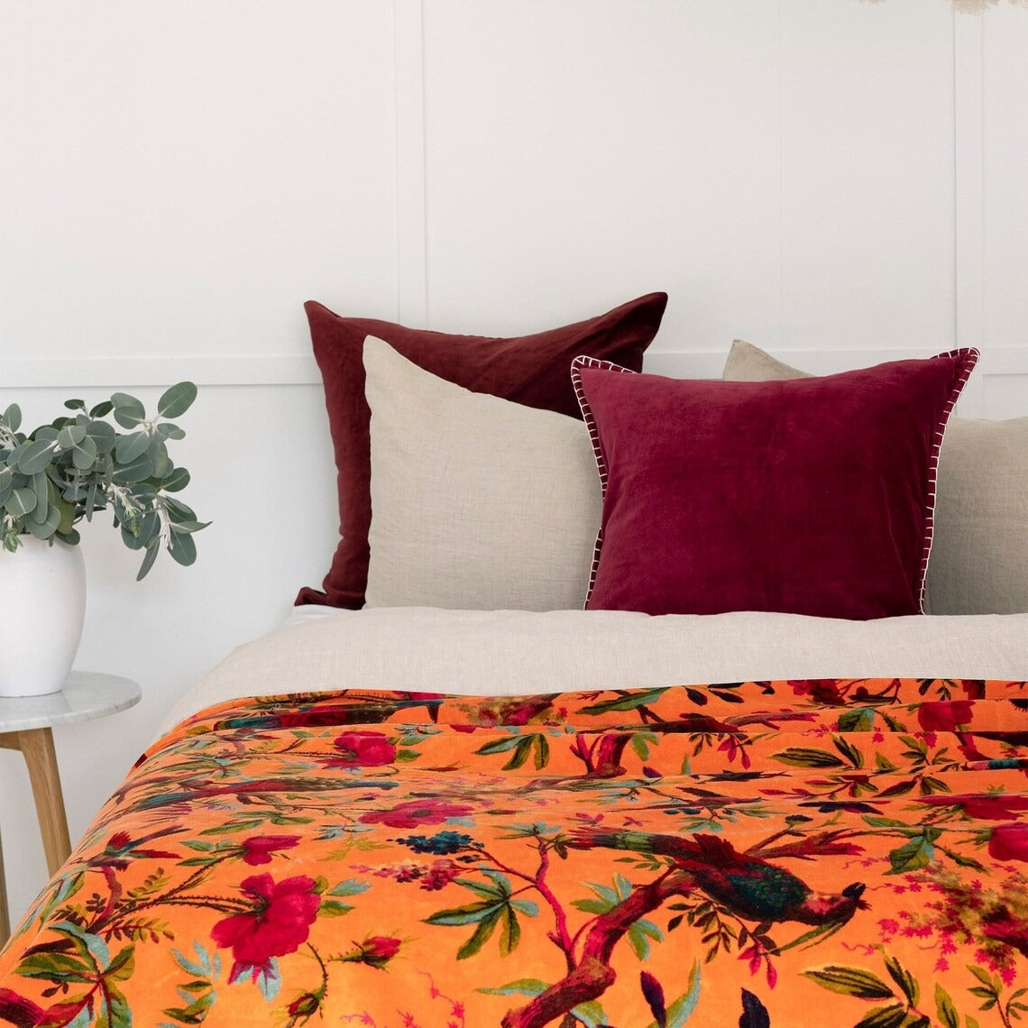 Mexican Velvet Cotton Throw Frida Orange
