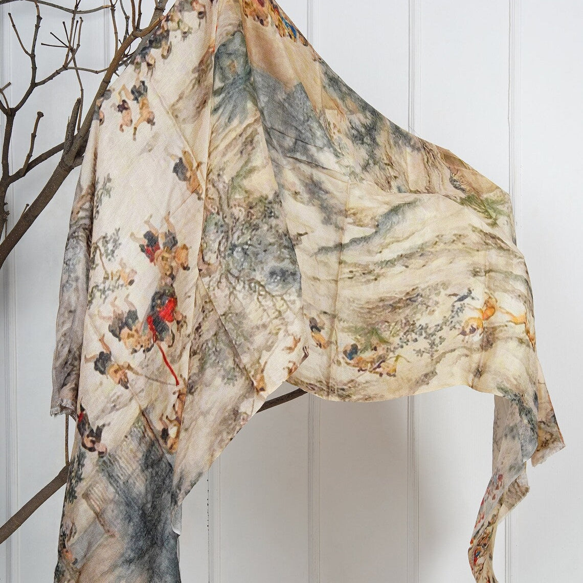 Silk Modal Scarf - Beige/Grey