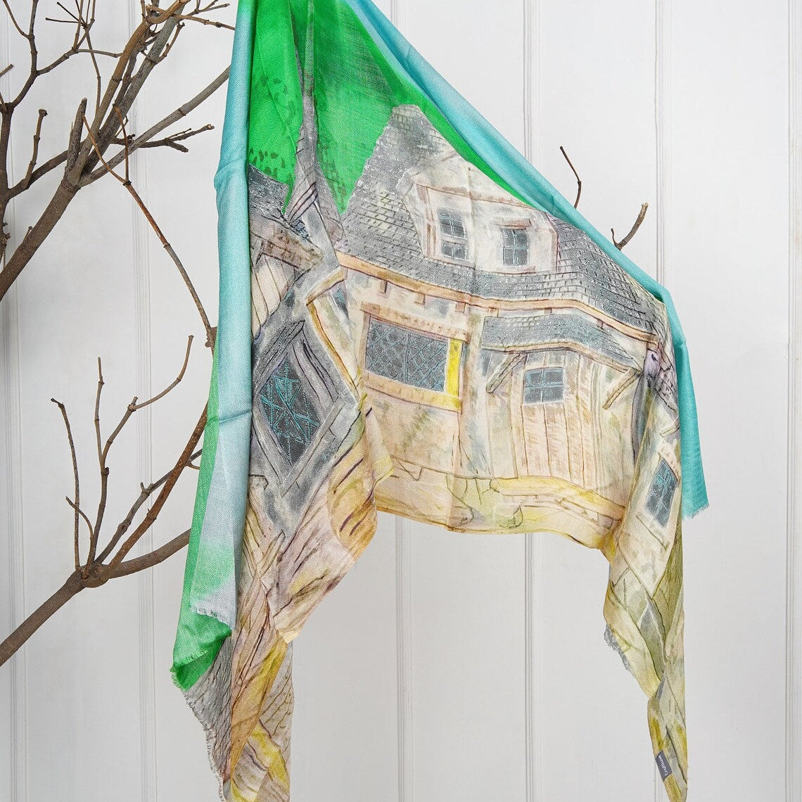 Silk Modal Scarf - Green/Cream