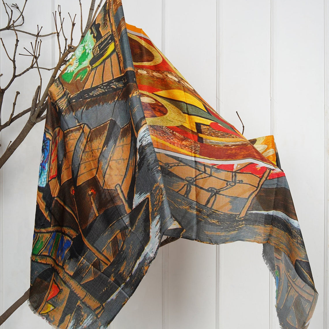 Silk Modal Scarf - Grey/Brown
