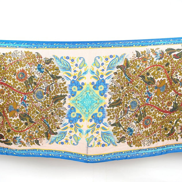 Silk Modal Scarf - Cream/Blue