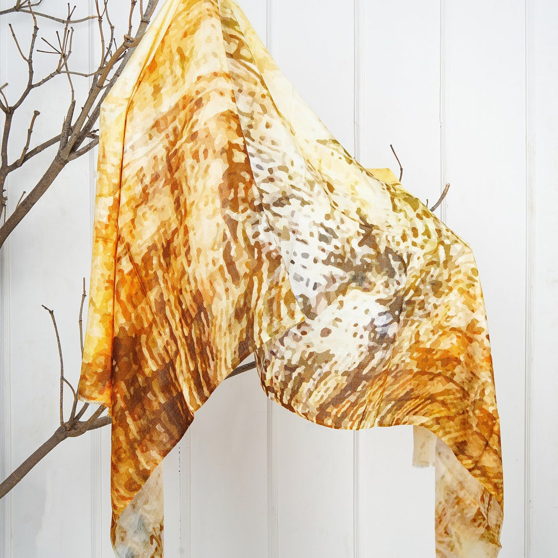 Silk Modal Scarf - Mustard/Cream