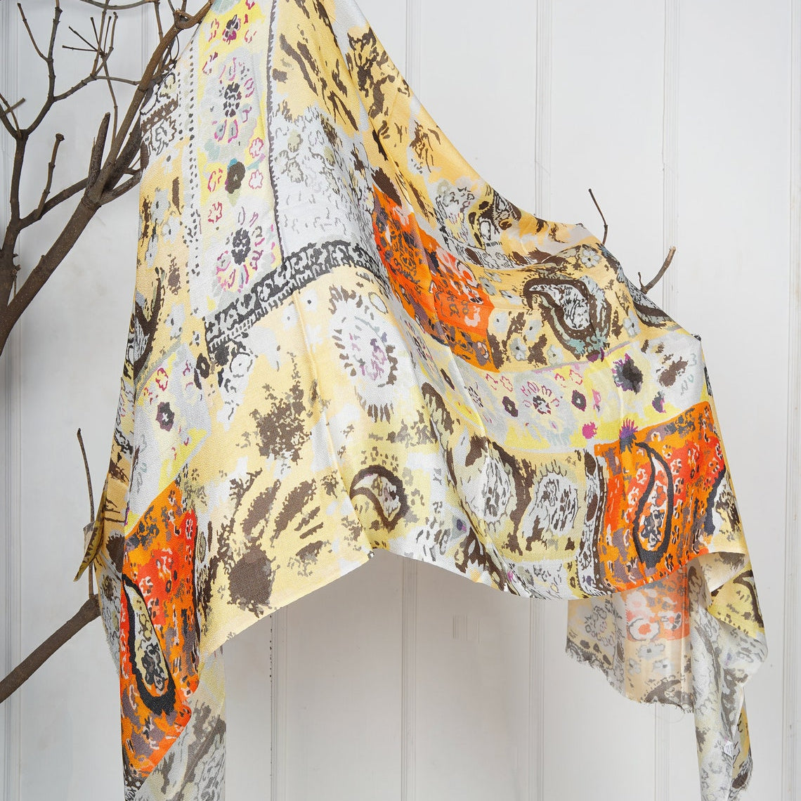 Silk Modal Scarf - White/Yellow