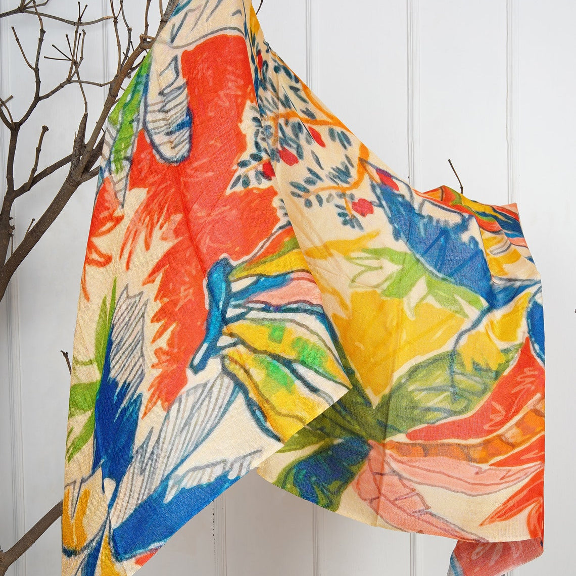 Silk Modal Scarf - Cream/Yellow
