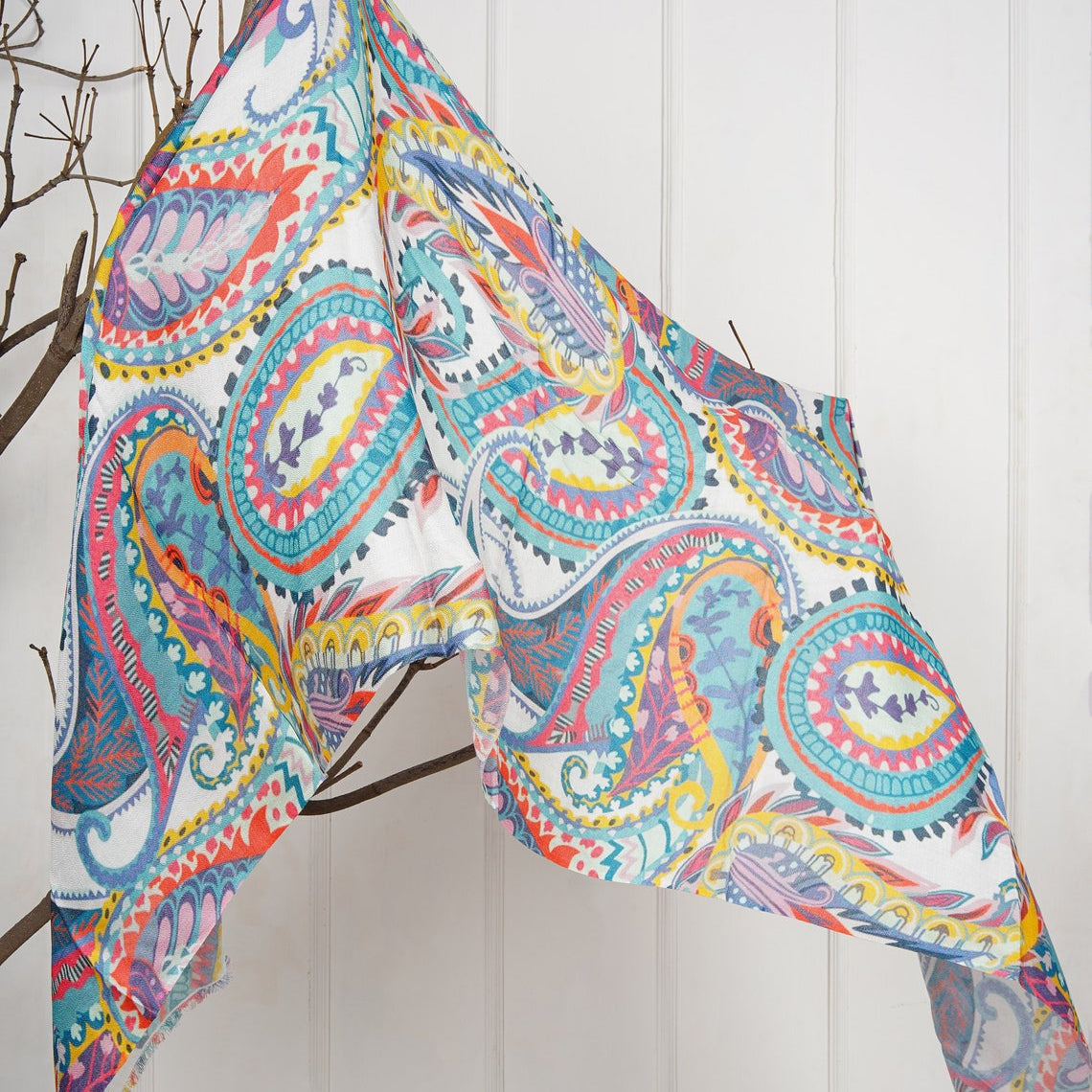 Silk Modal Scarf - White/Blue