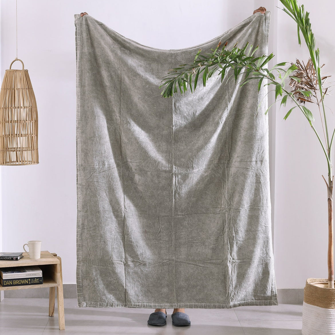 Luxury Cotton Throw Wool Rug Blanket - Boho Grey