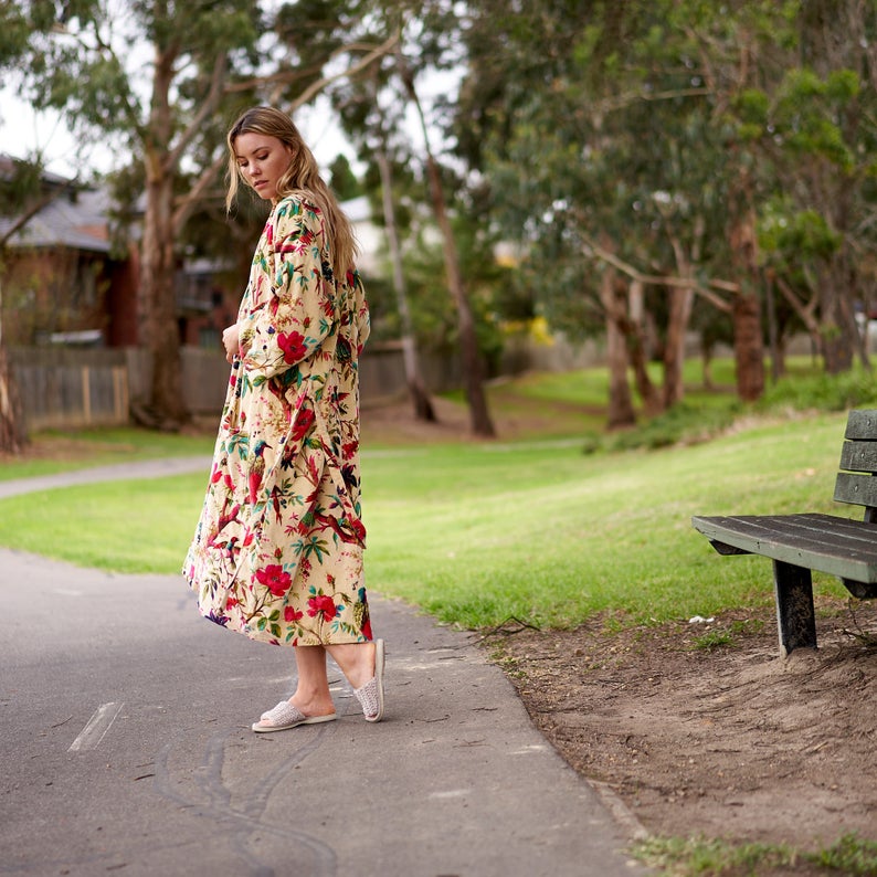 Floral' Kimono 100% Cotton Bathrobe