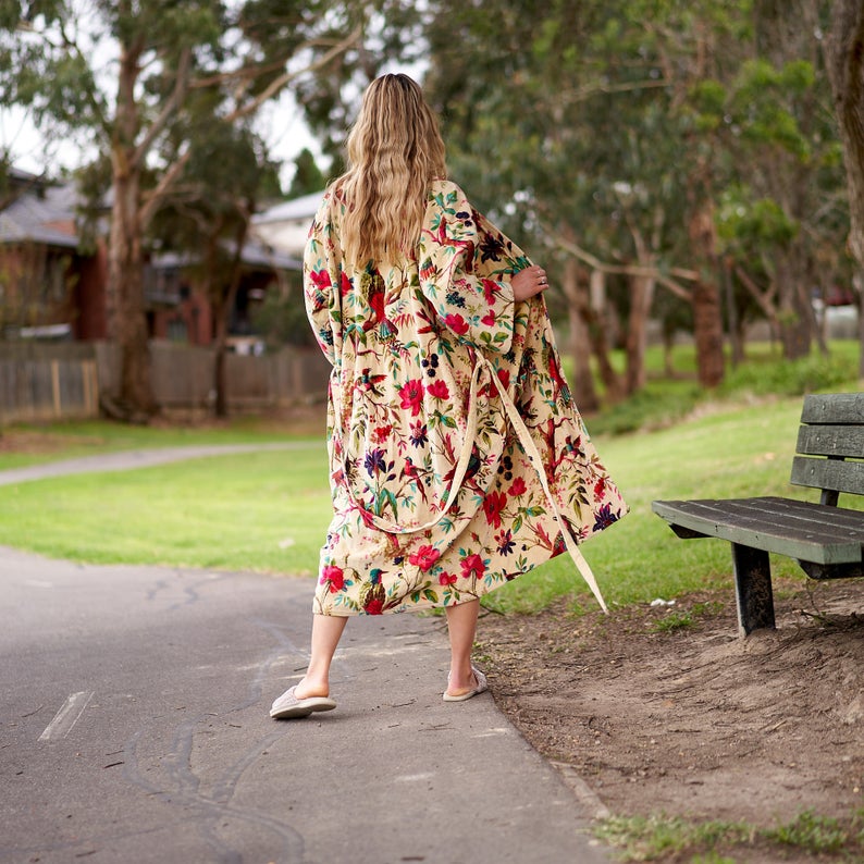 Floral' Kimono 100% Cotton Bathrobe