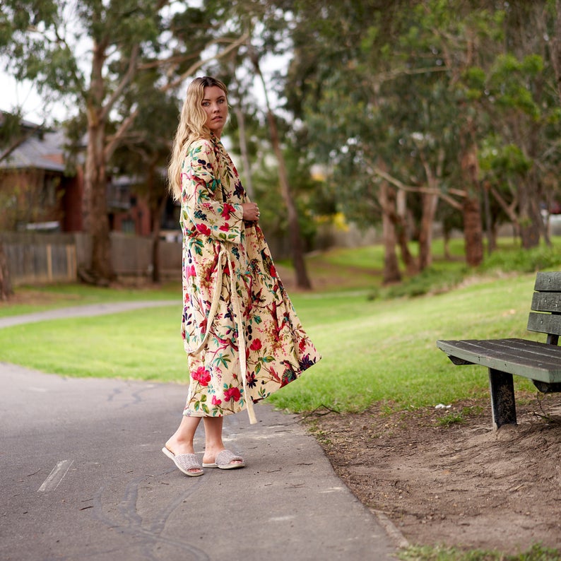 Floral' Kimono 100% Cotton Bathrobe