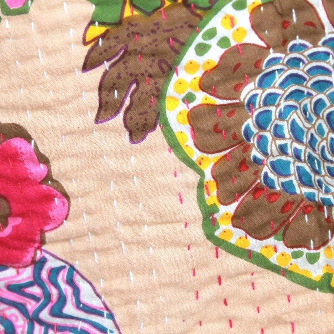Linen Connections Handmade Indian Kantha Quilt Blanket Duvet - Peaches
