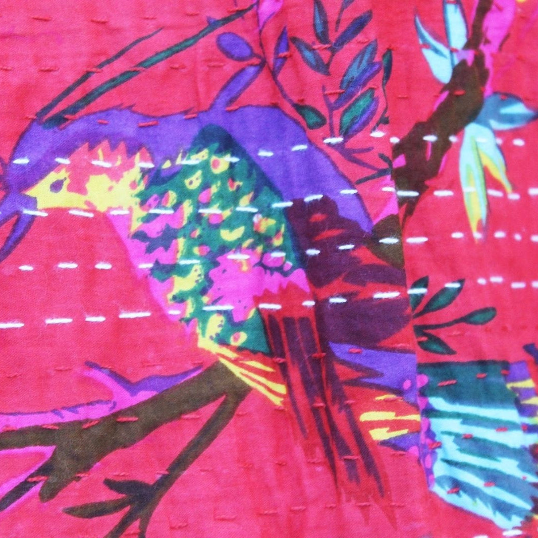 Linen Connections Handmade Indian Kantha Quilt- Red Blossom