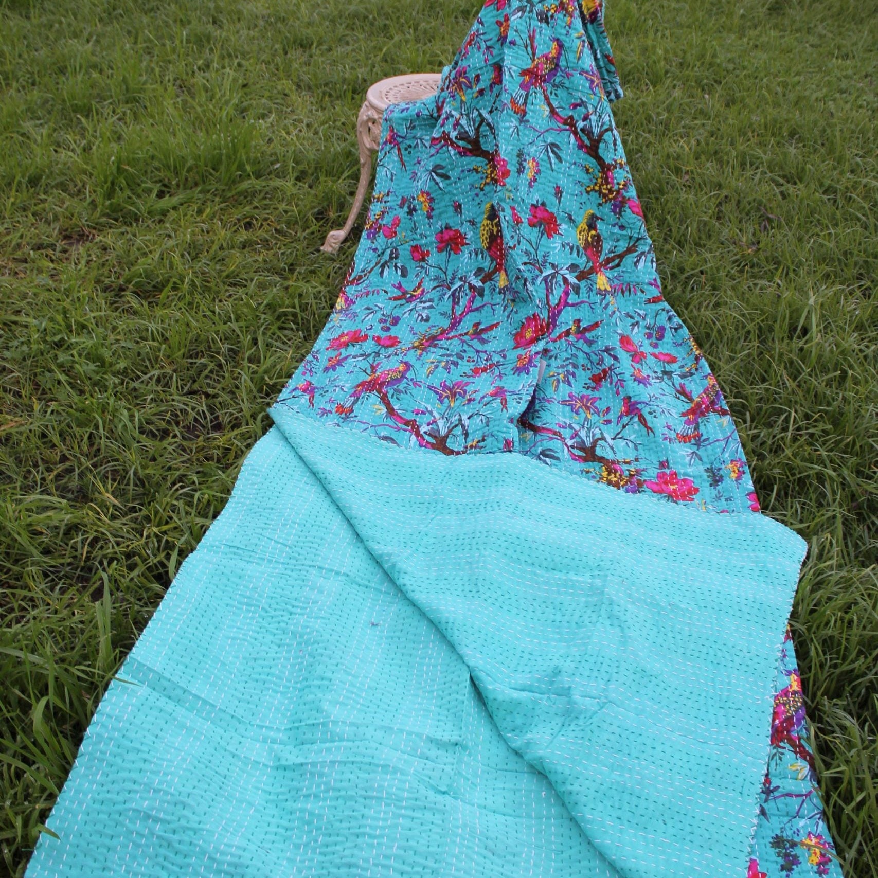 Linen Connections Handmade Indian Kantha Quilt - Sky Bird