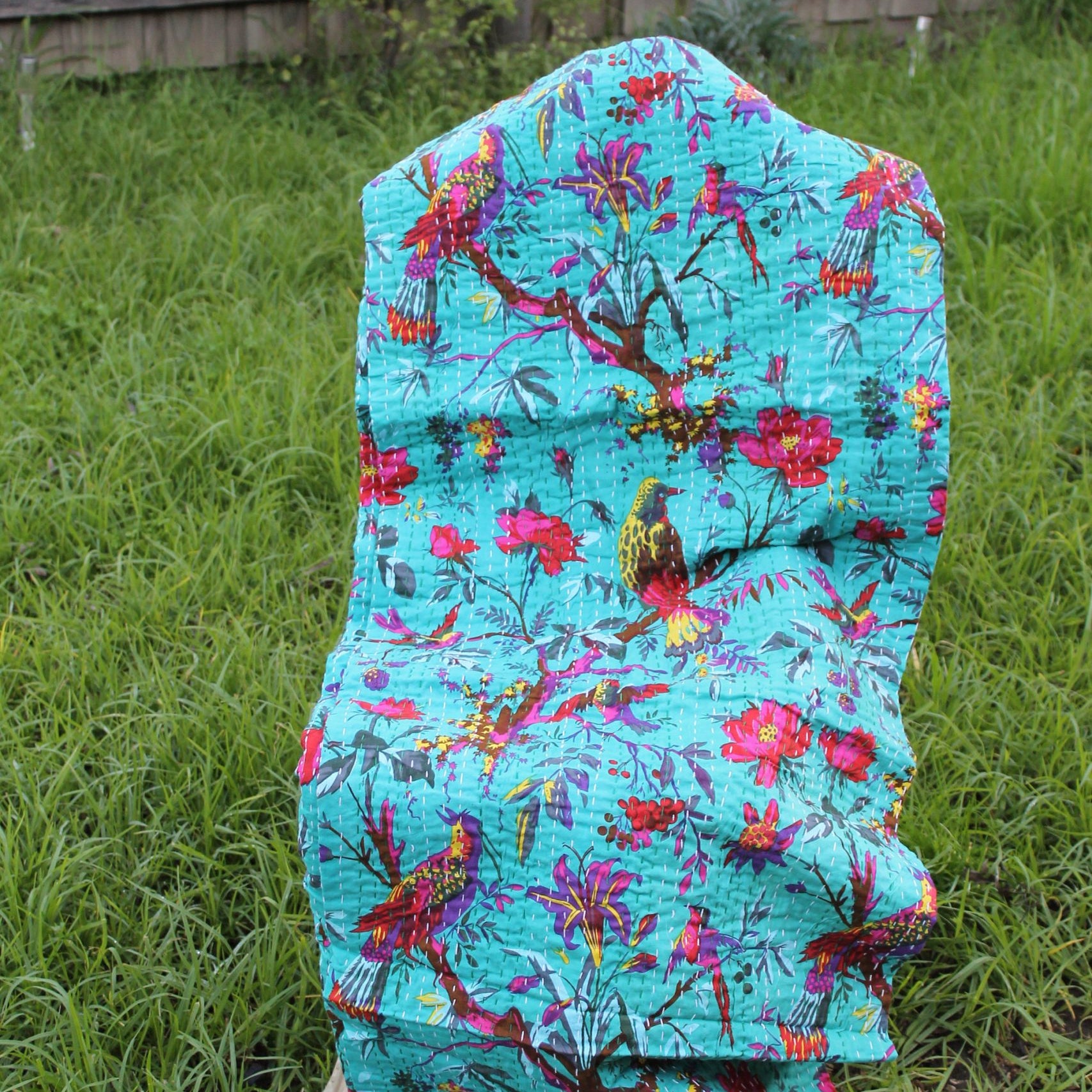 Linen Connections Handmade Indian Kantha Quilt - Sky Bird