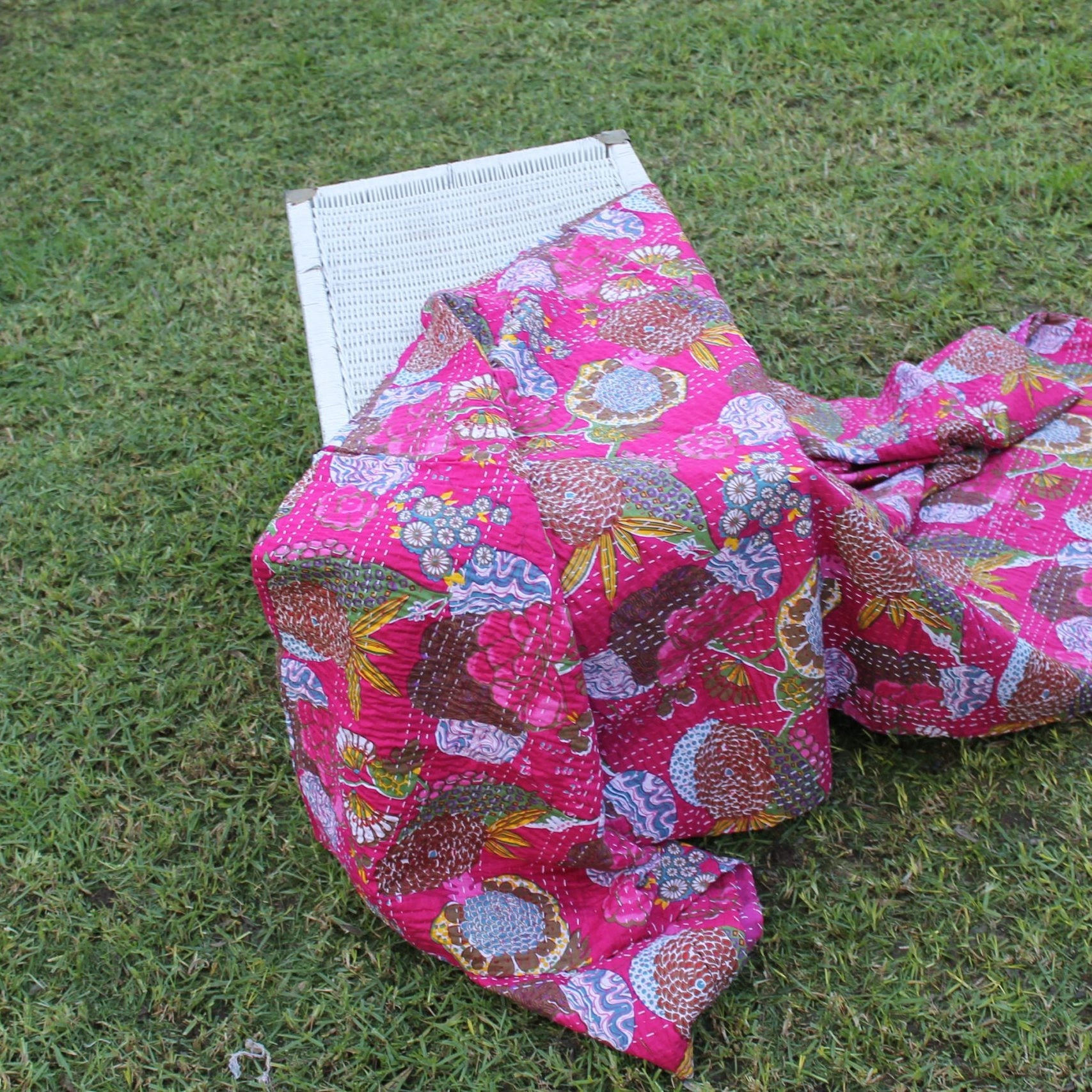 Handmade Indian Kantha Quilt Blanket Throw Duvet - Rani Pink