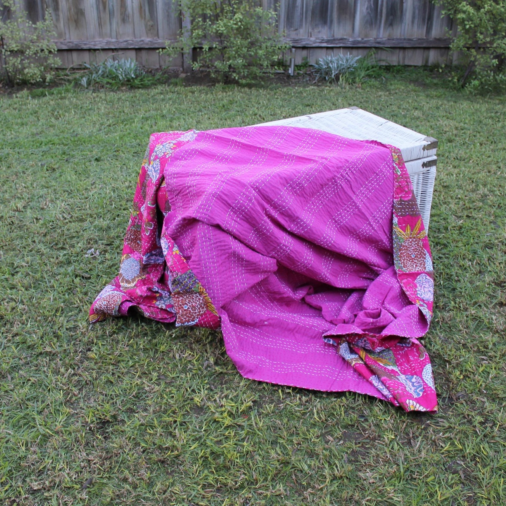 Handmade Indian Kantha Quilt Blanket Throw Duvet - Rani Pink