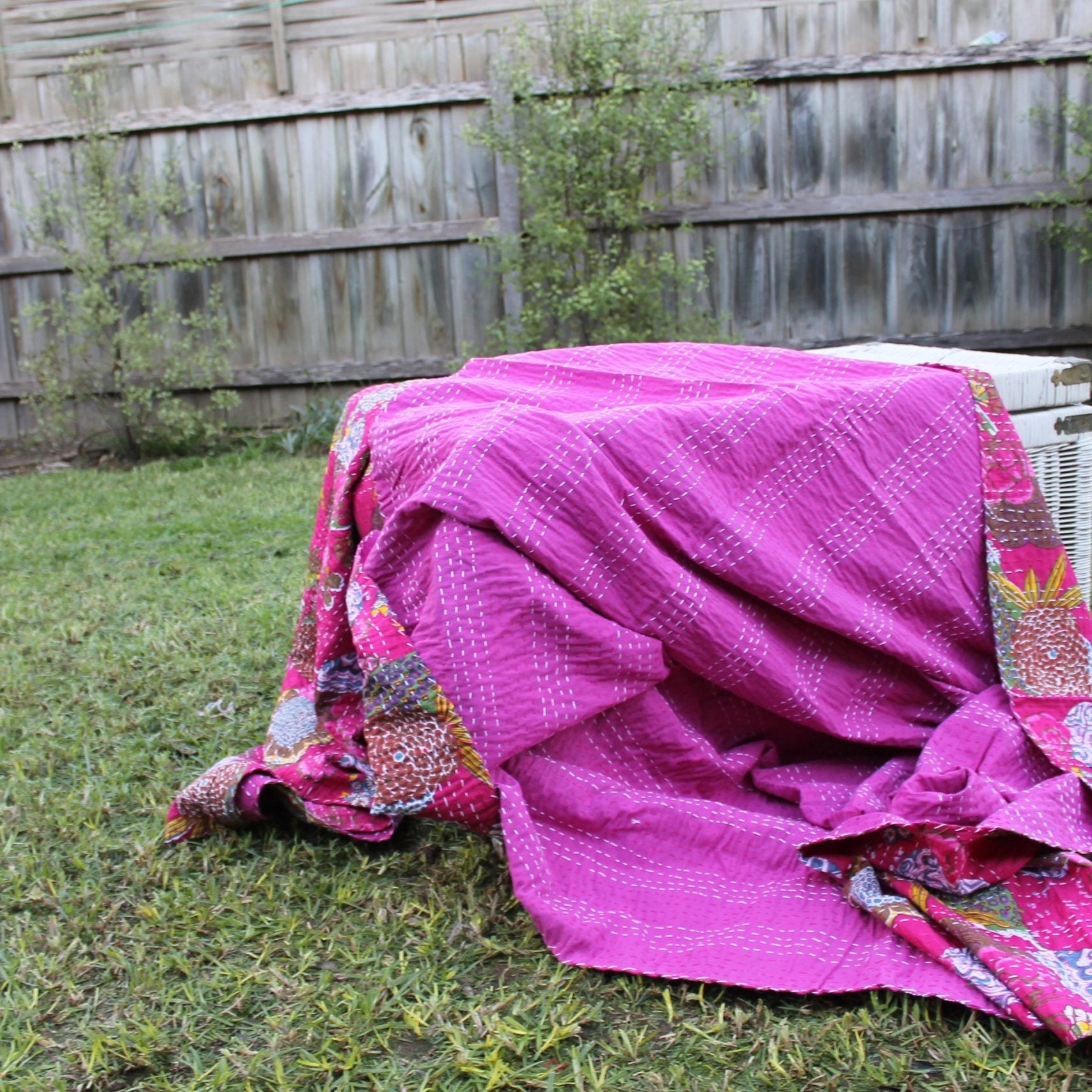 Handmade Indian Kantha Quilt Blanket Throw Duvet - Rani Pink