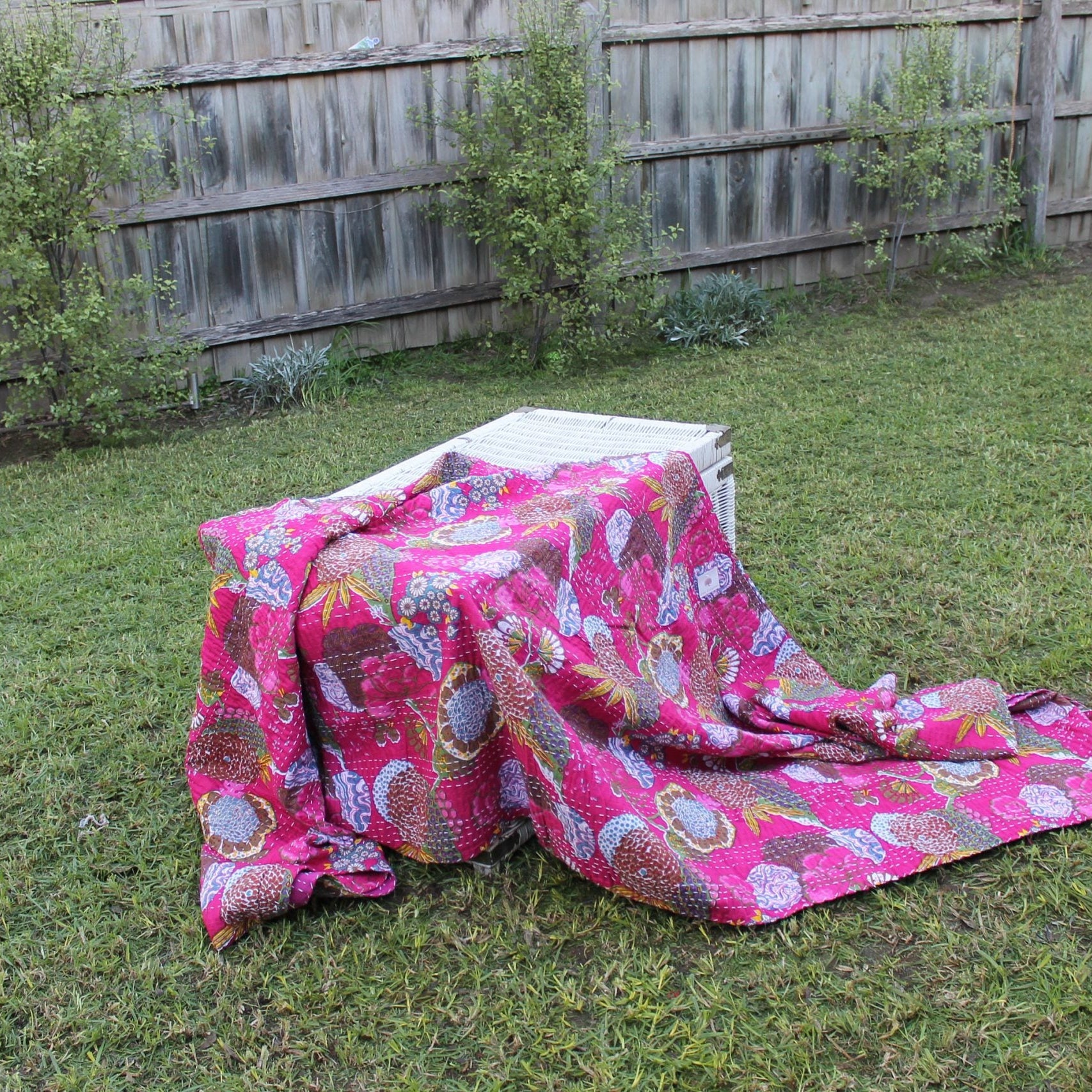 Handmade Indian Kantha Quilt Blanket Throw Duvet - Rani Pink