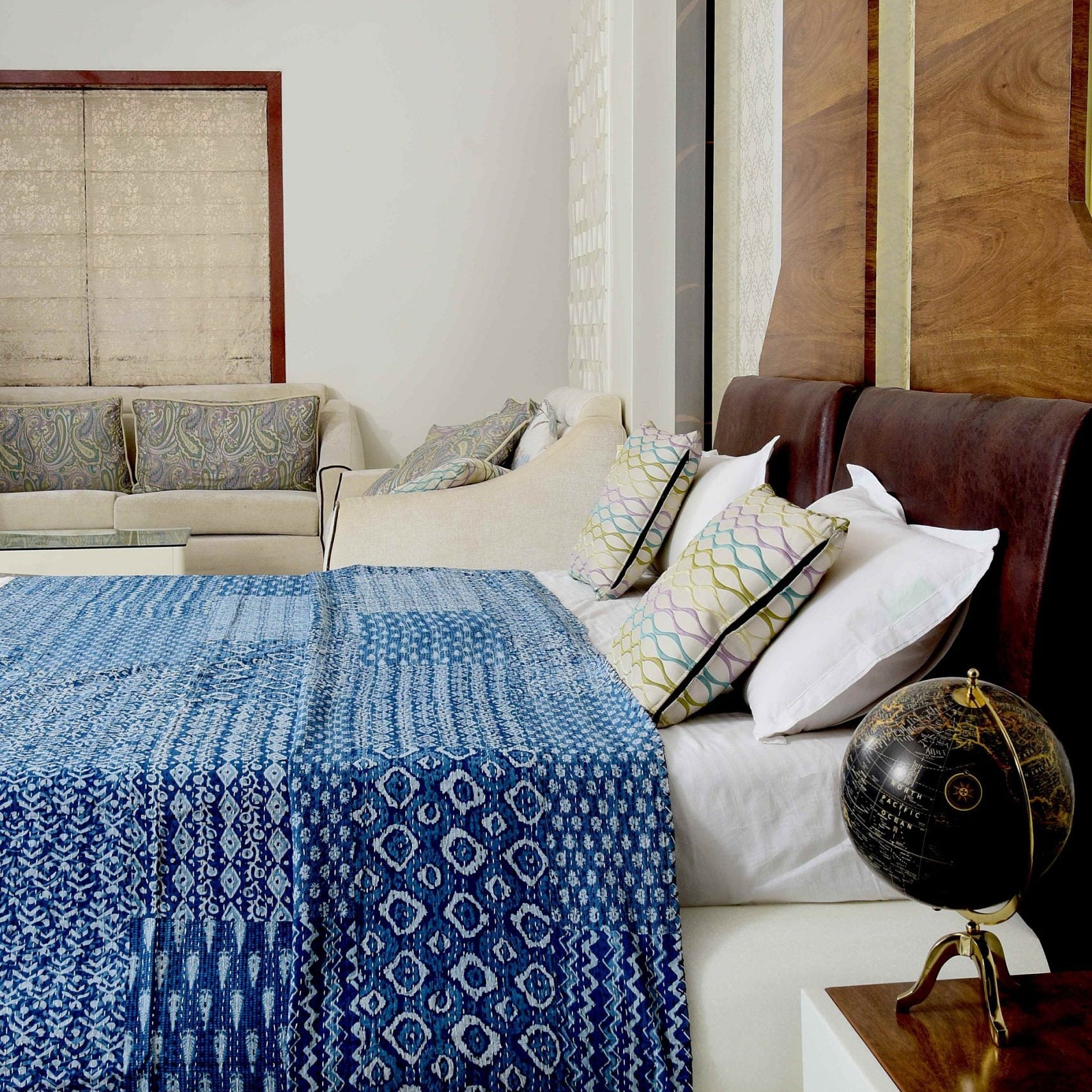 Linen Connections Indian Kantha Quilt - Blue Harmony