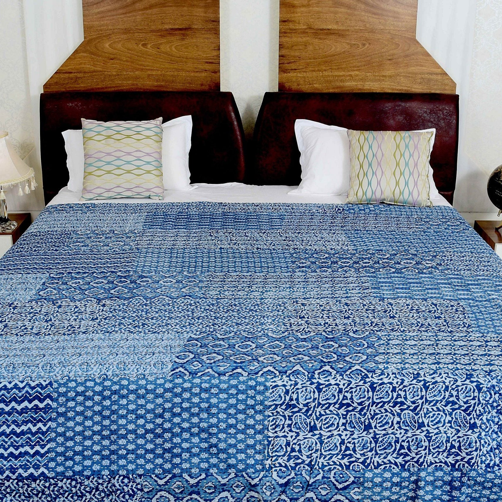 Linen Connections Indian Kantha Quilt - Blue Harmony