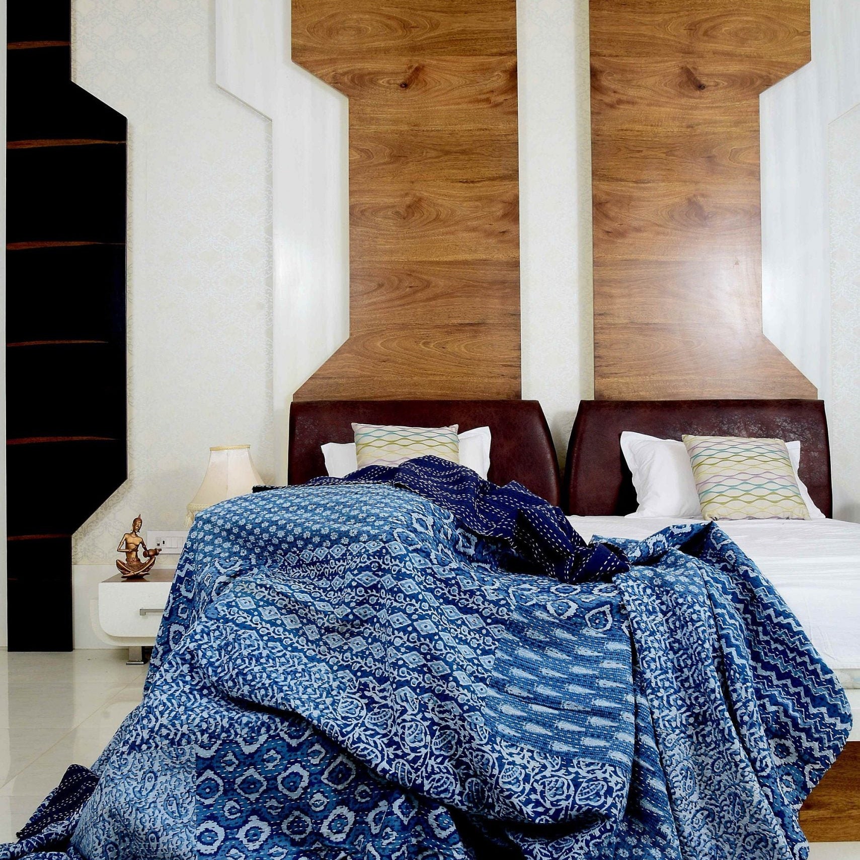 Linen Connections Indian Kantha Quilt - Blue Harmony