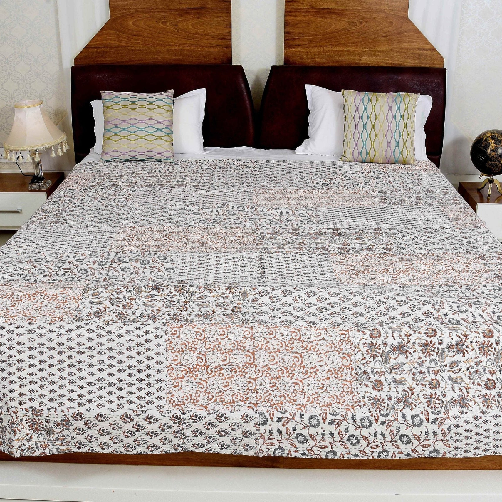 Linen Connections Indian Kantha Quilt - White Mist