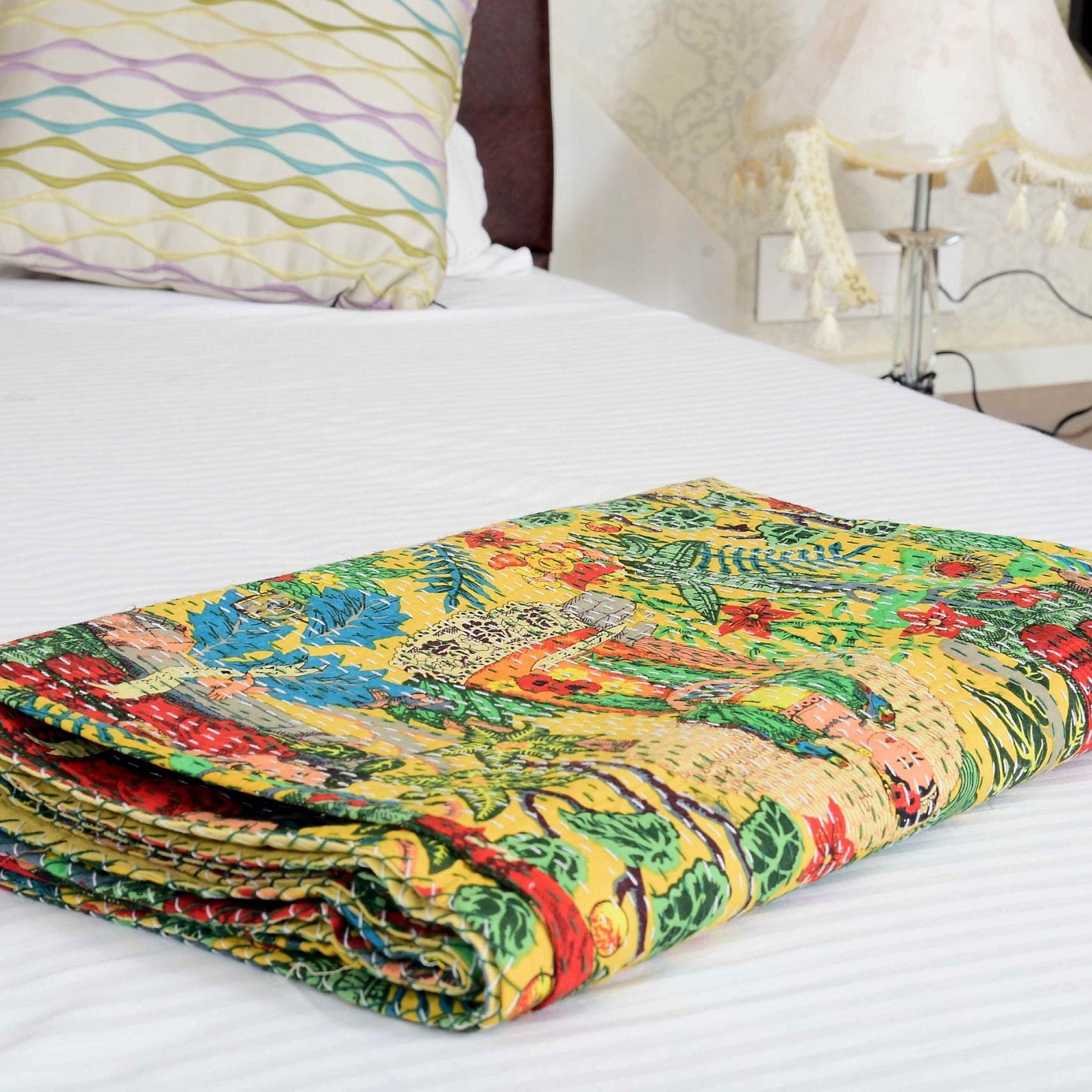 Linen Connections Indian Kantha Quilt - Frida Yellow