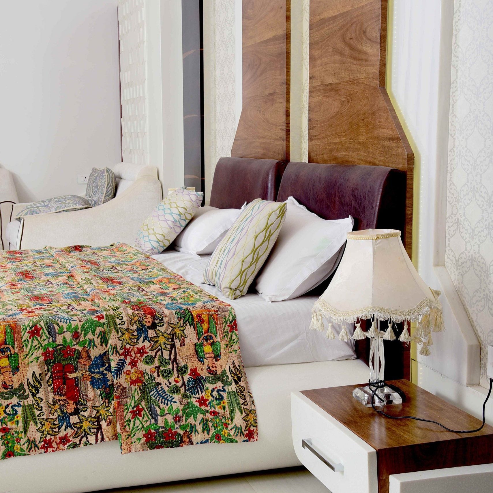 Linen Connections Indian Kantha Quilt - Frida Peach