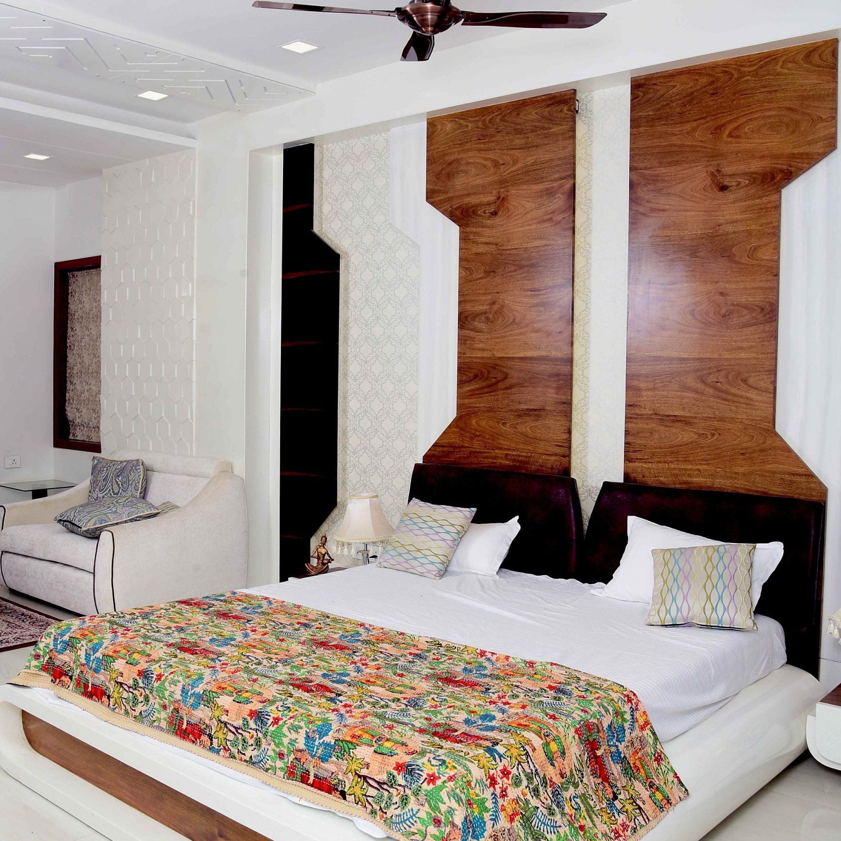 Linen Connections Indian Kantha Quilt - Frida Peach