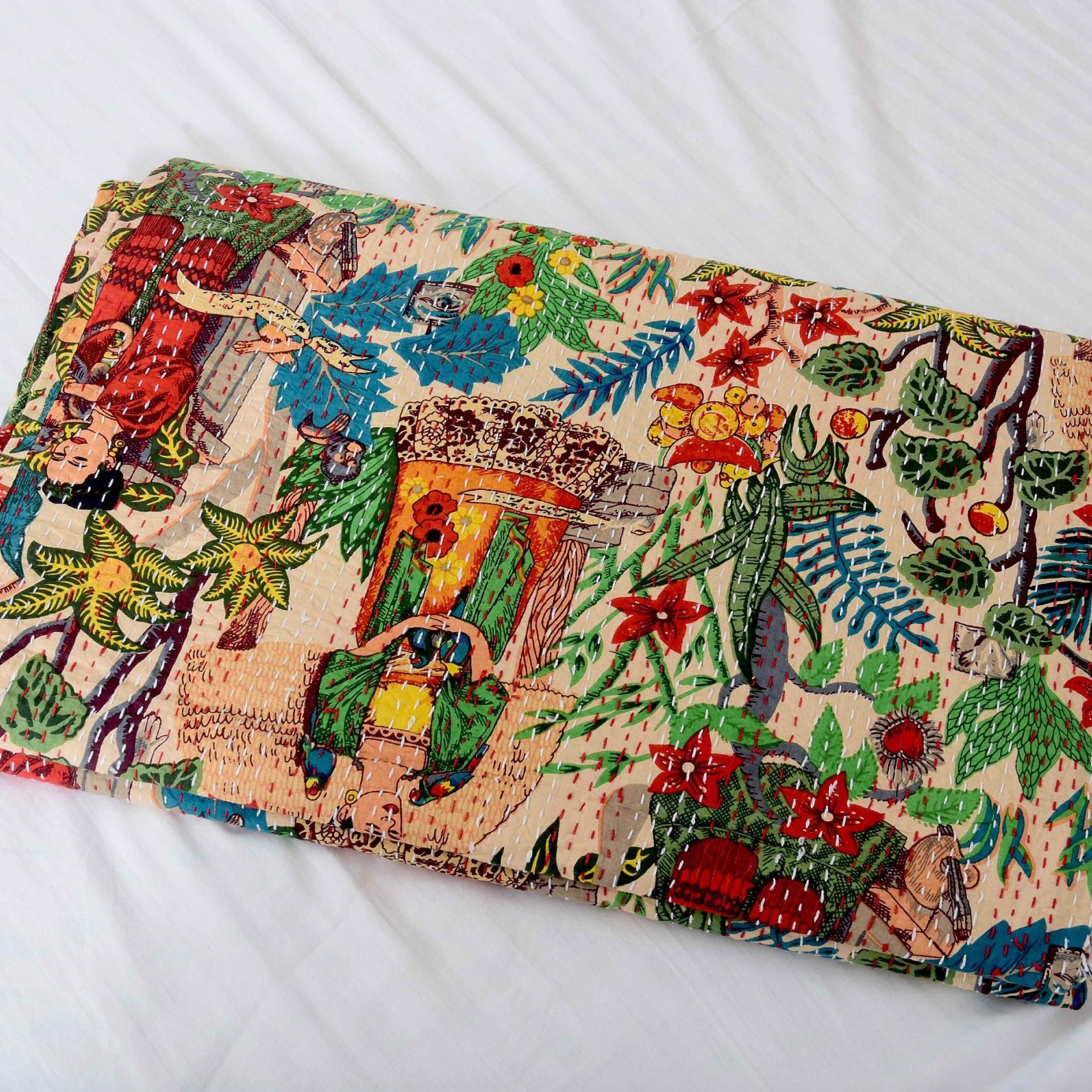 Linen Connections Indian Kantha Quilt - Frida Peach