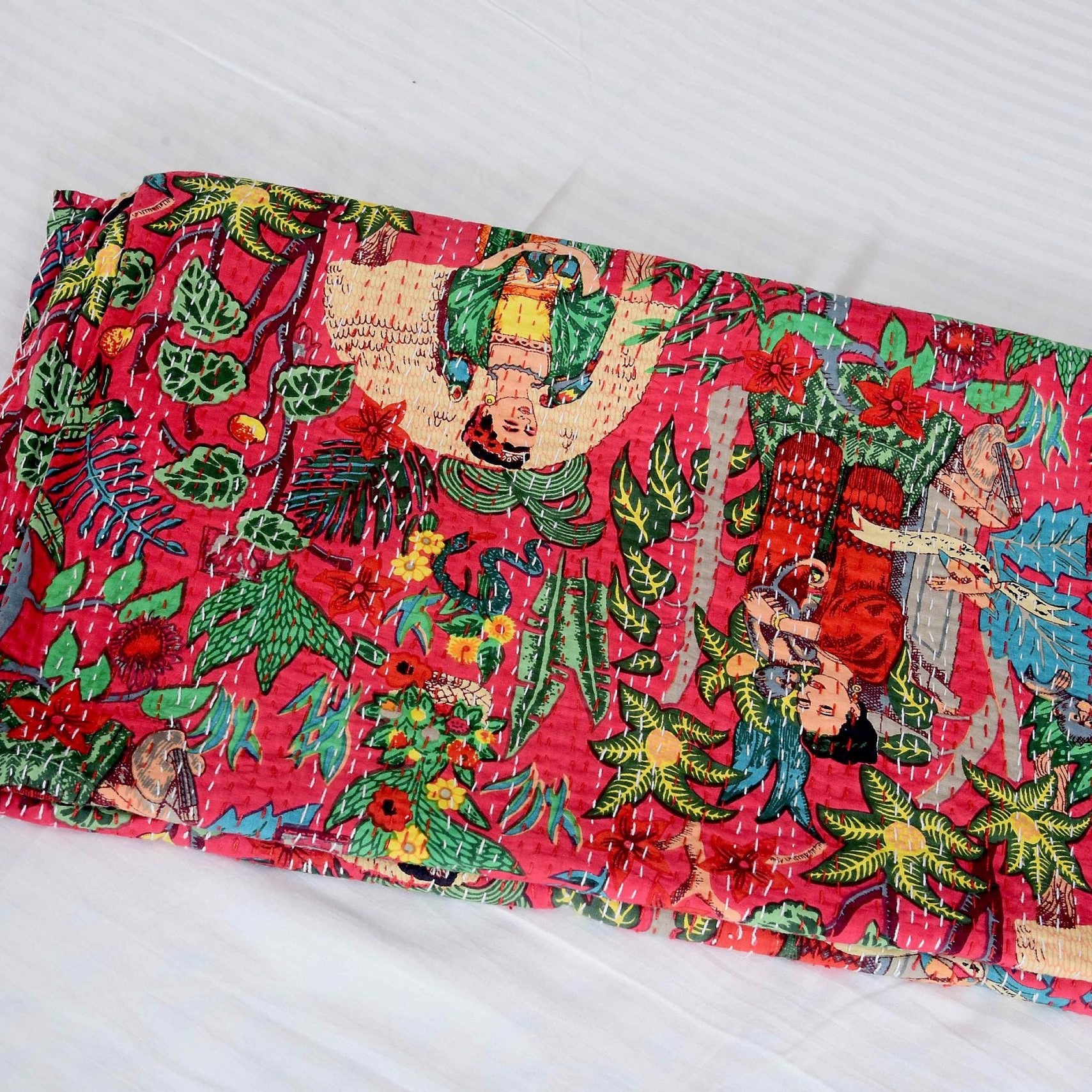 Linen Connections Indian Kantha Quilt - Frida Red