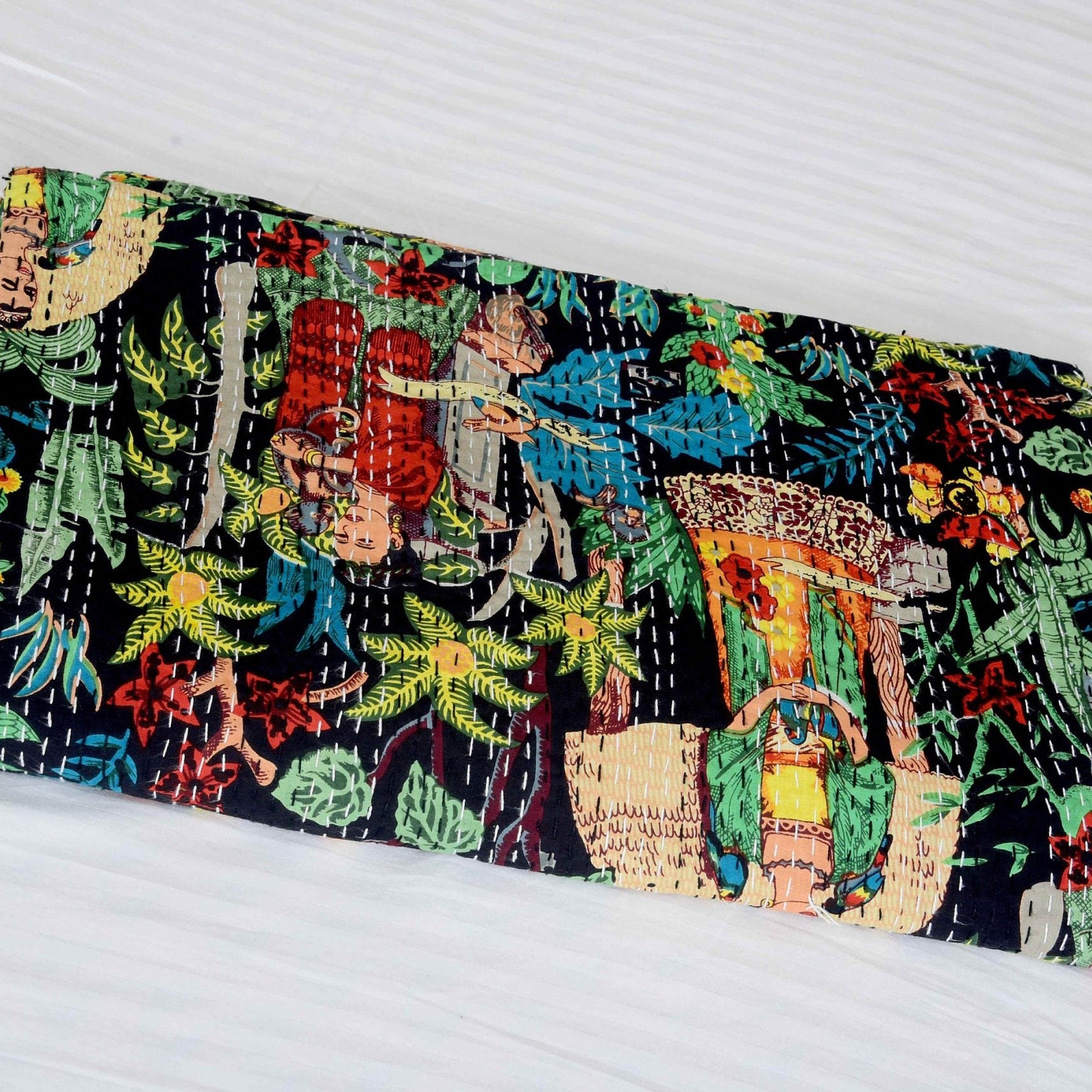 Linen Connections Indian Kantha Quilt - Frida Black