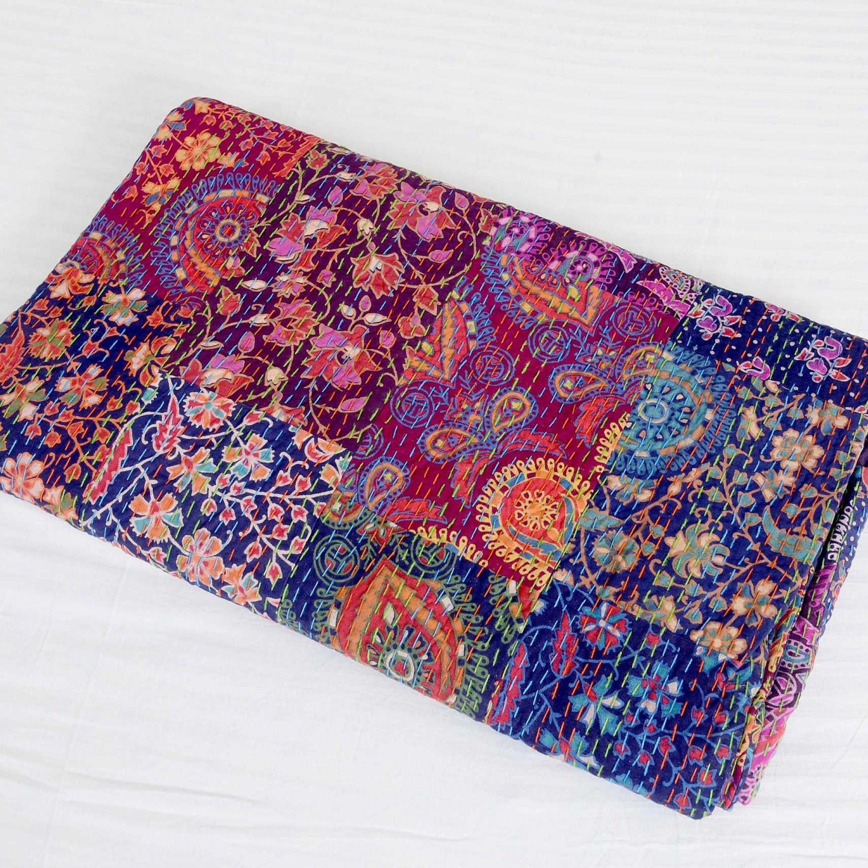 Linen Connections Indian Kantha Quilt - Purple Life