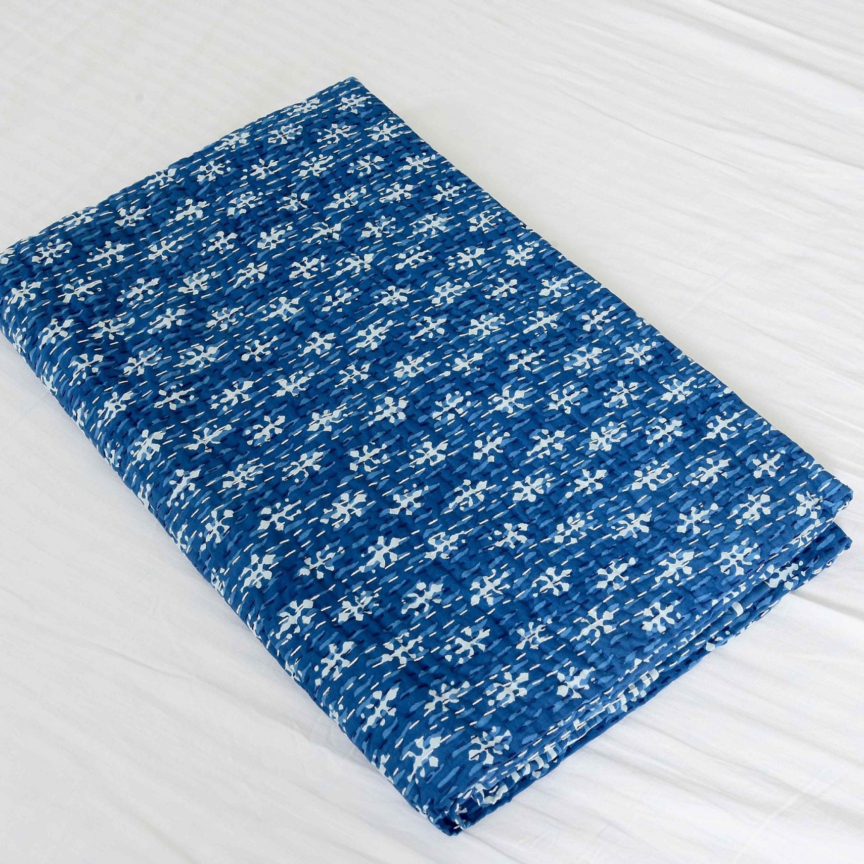 Linen Connections Indian Kantha Quilt - Navy Aurora