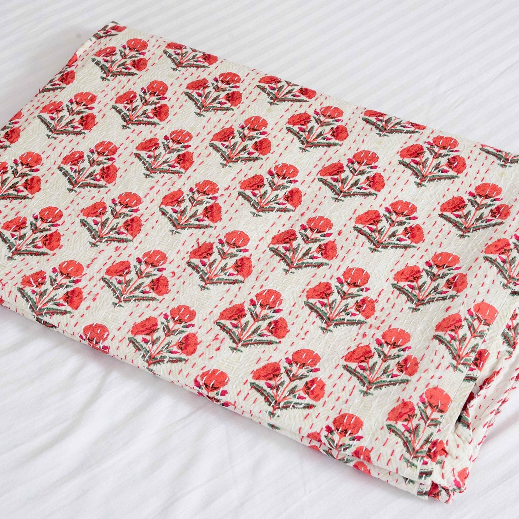 Linen Connections Indian Kantha Quilt - Orange Affair