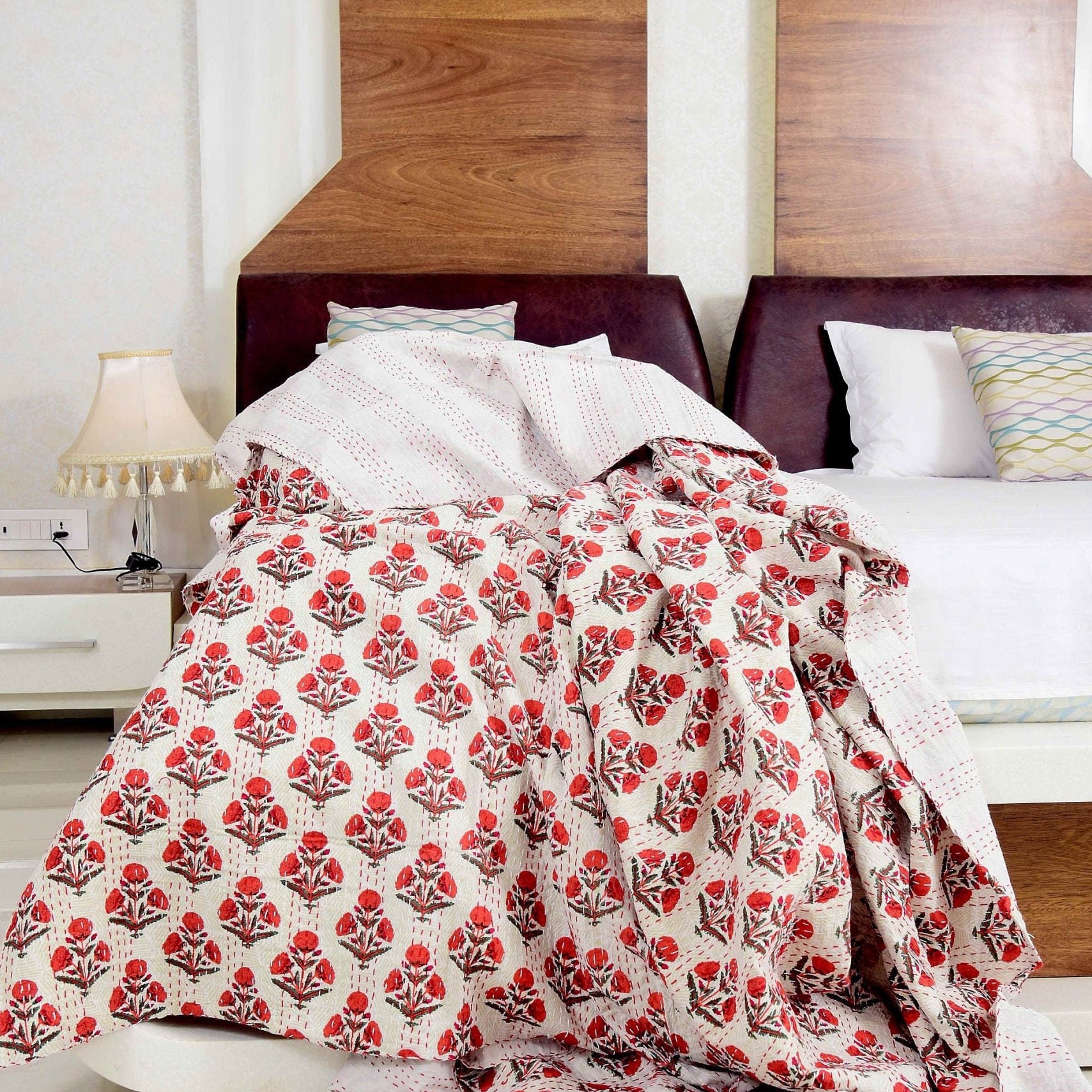 Linen Connections Indian Kantha Quilt - Orange Affair