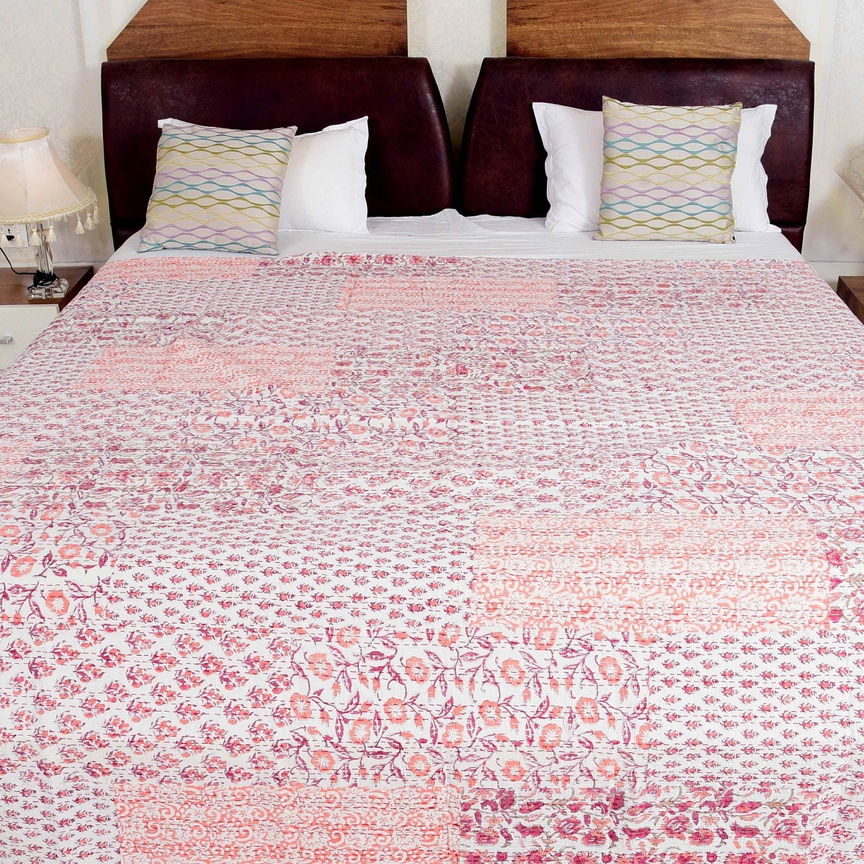 Linen Connections Handmade Indian Kantha Quilt - Mushy Pink