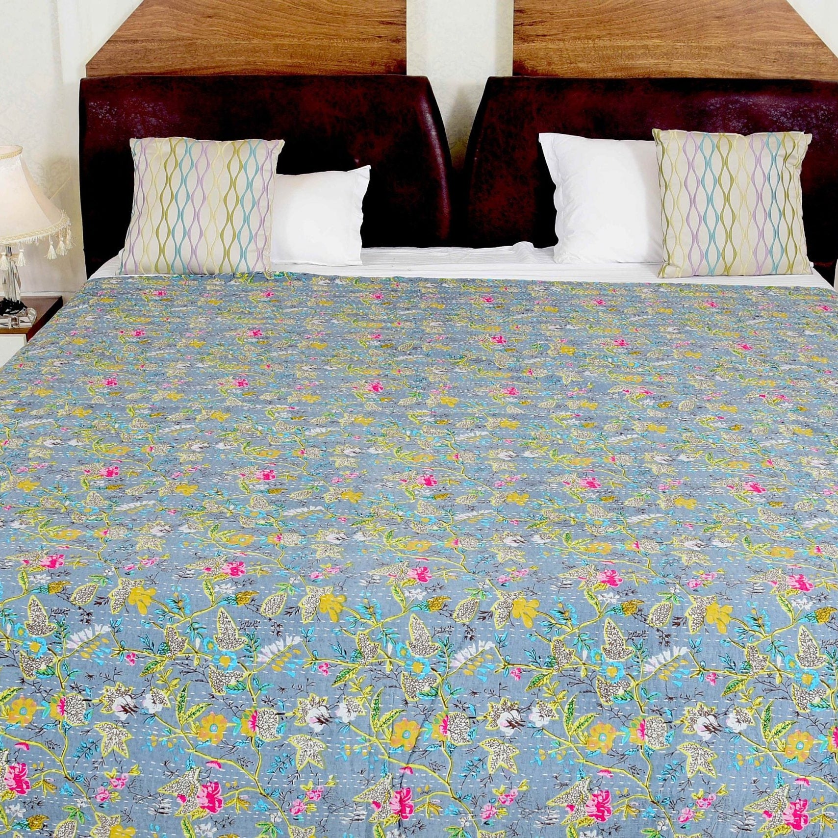 Linen Connections Indian Kantha Quilt - Grey Mischeif