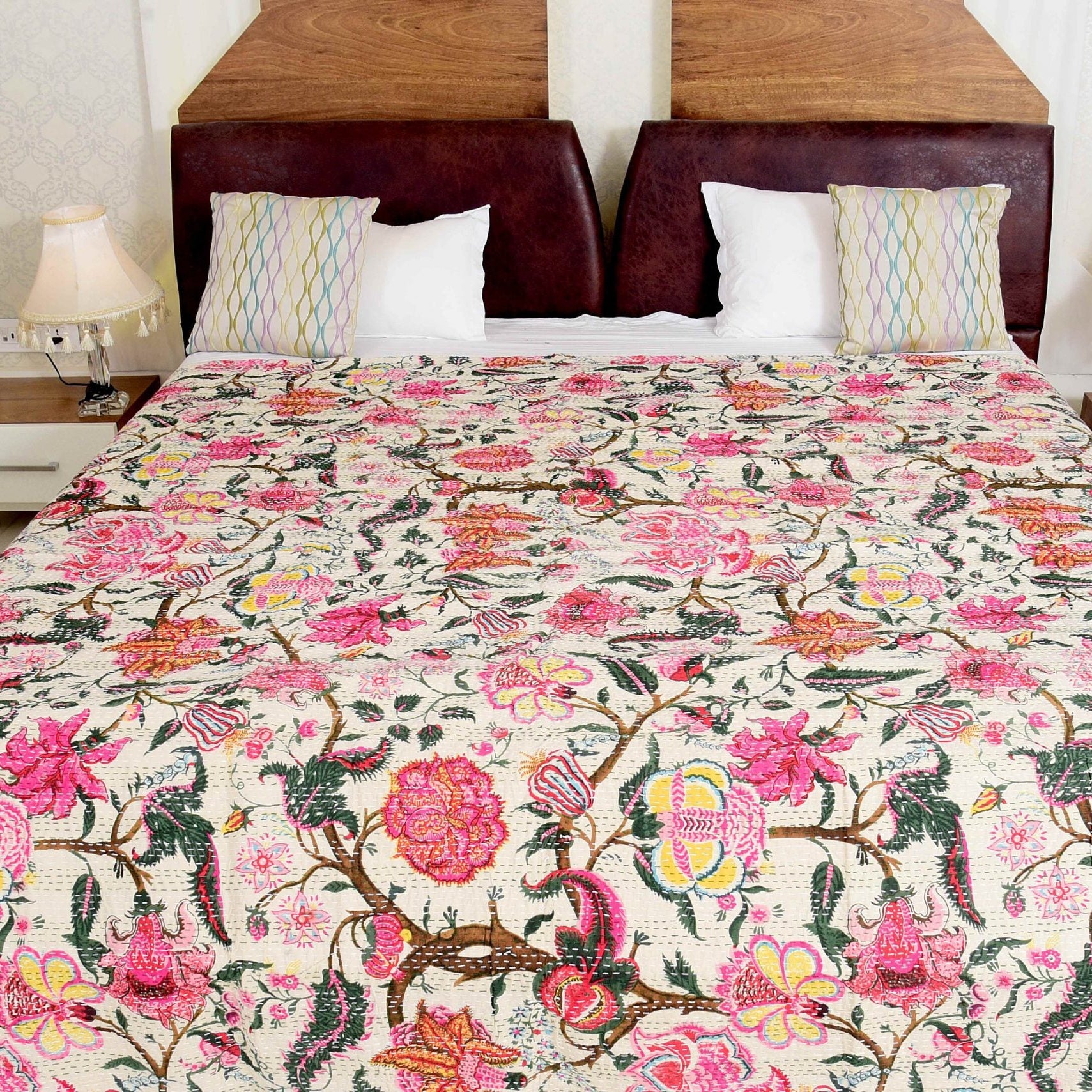 Linen Connections Handmade Indian Kantha Quilt - Bohemian Tree