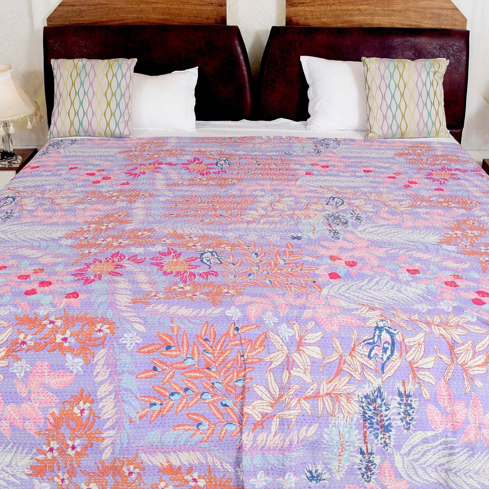 Linen Connections Indian Kantha Quilt - Purple Pastures