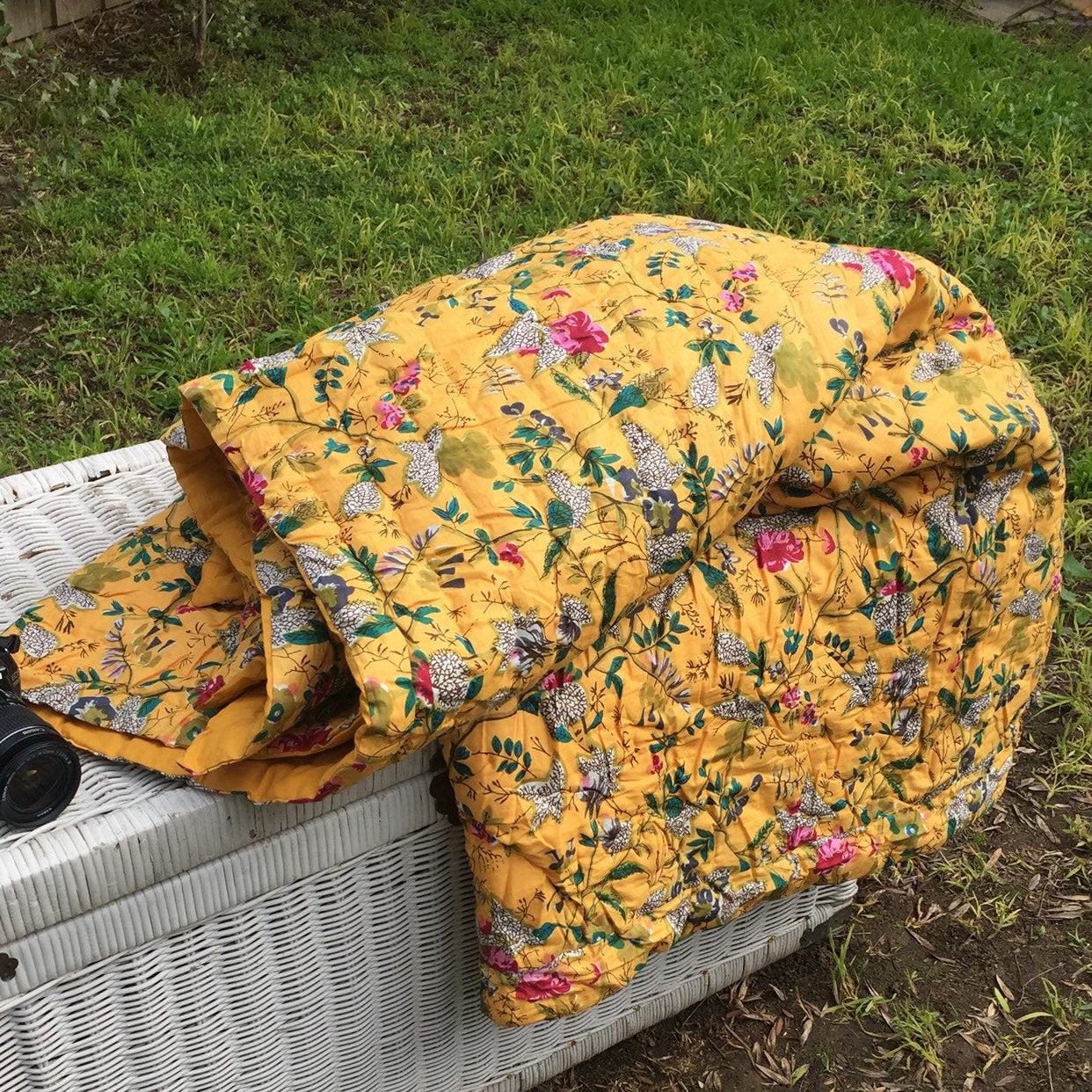 Linen Connections Indian Kantha Throw Duvet Set - Yellow Haze