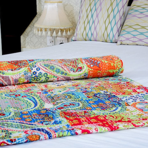 Linen Connections Handmade Indian Kantha Quilt - Colorful Chic